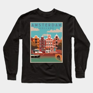 Amsterdam, Holland, Travel Poster Long Sleeve T-Shirt